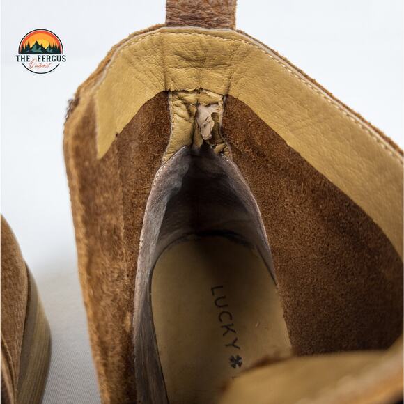 Lucky Brand Tamela Boots Lace Up Tan Nubuck Low Block Heel Bootie Women Size 9.5 - Picture 8 of 12